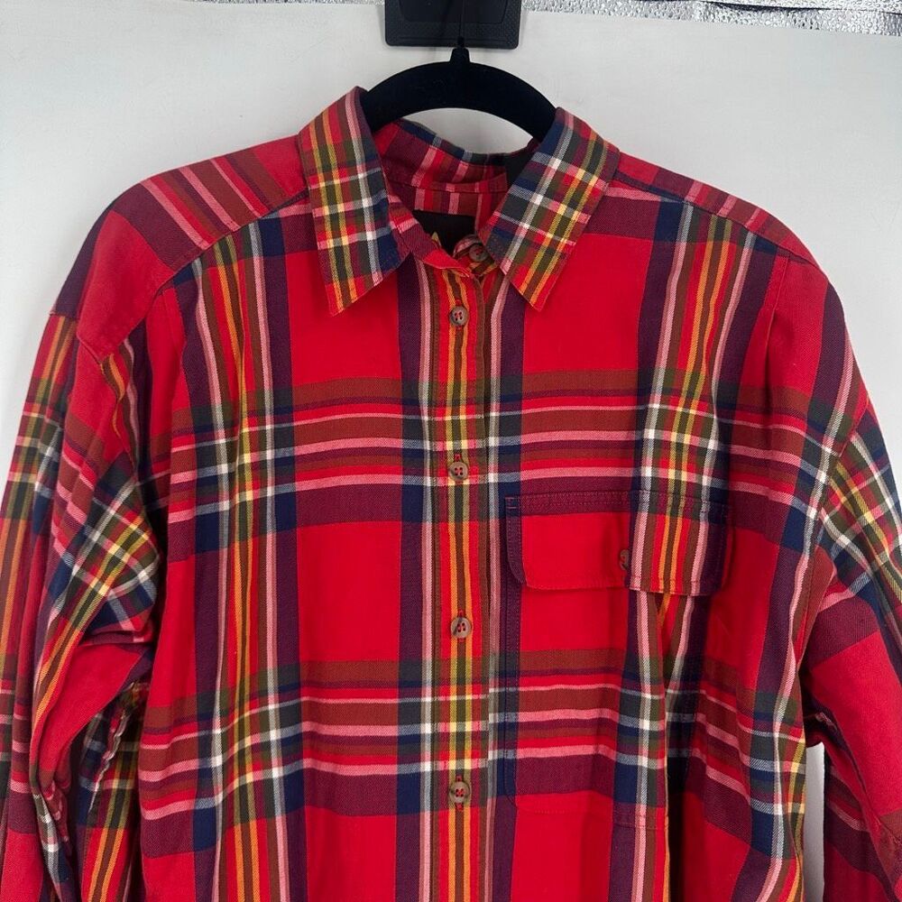 Liz‎ Claiborne Sport Vintage Tartan Plaid Button Down Shirt Size M Red Classic - Picture 4 of 11